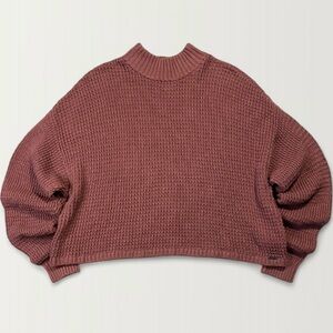 Hollister Rose Mauve Chunky Waffle Knit Sweater Women's Size M Cropped Mock Neck